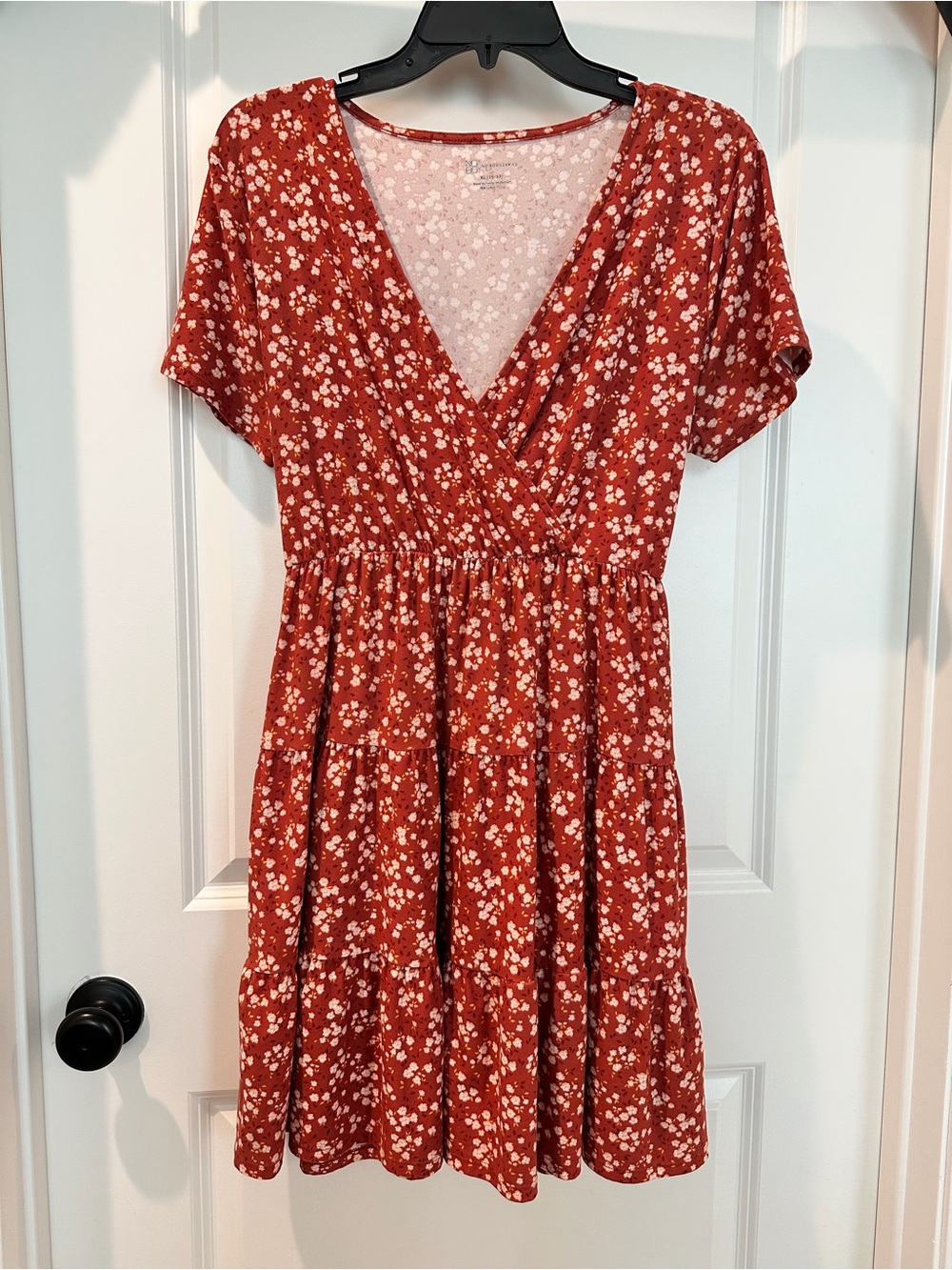 No Boundaries Burgundy Floral V-Neck Faux Wrap Tiered Mini Dress